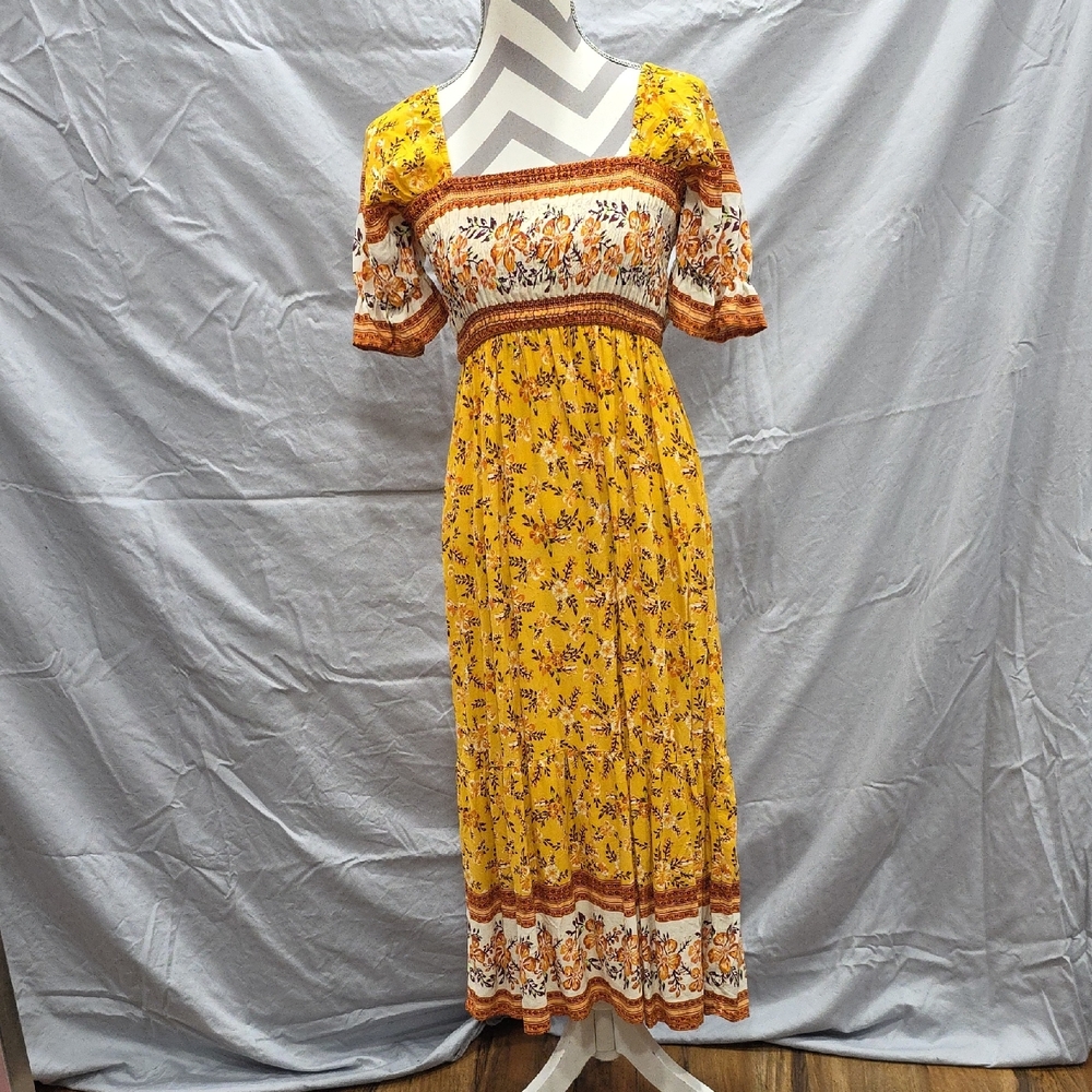 Floral Yellow Dress Hippie Boho Style